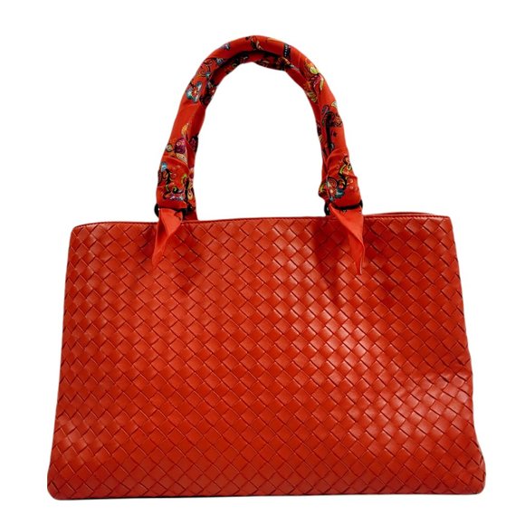 Bottega Veneta Red Intrecciato Woven Leather Tote Bag - Picture 1 of 11